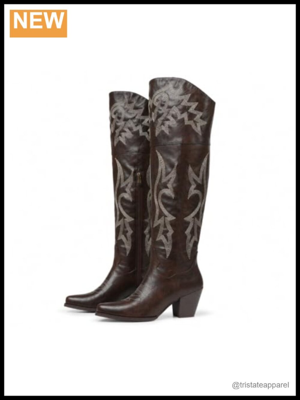 Over the Knee Cowboy Boots Pointed Toe Wide Calf Faux Leather